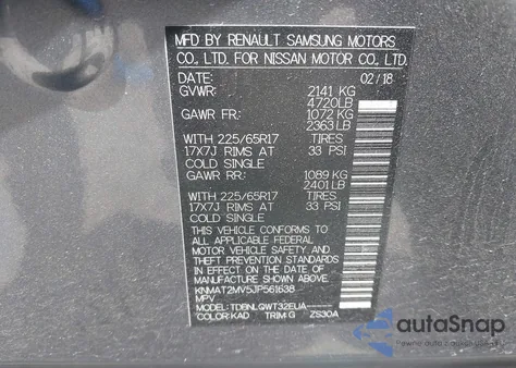 2018 Nissan Rogue Sv из США, поврежденный, VIN KNMAT2MV5JP561638